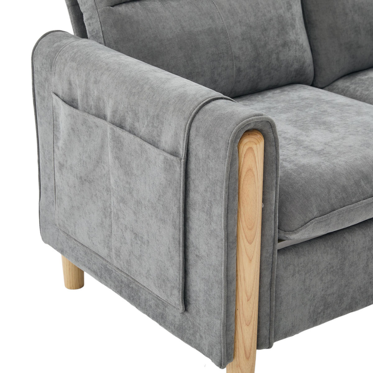 SOFA 261/77/86 cm in Hellgrau mit 2 Hockern und Stauraum - Hellgrau, Textil (77/86/261cm) - Flora Grace