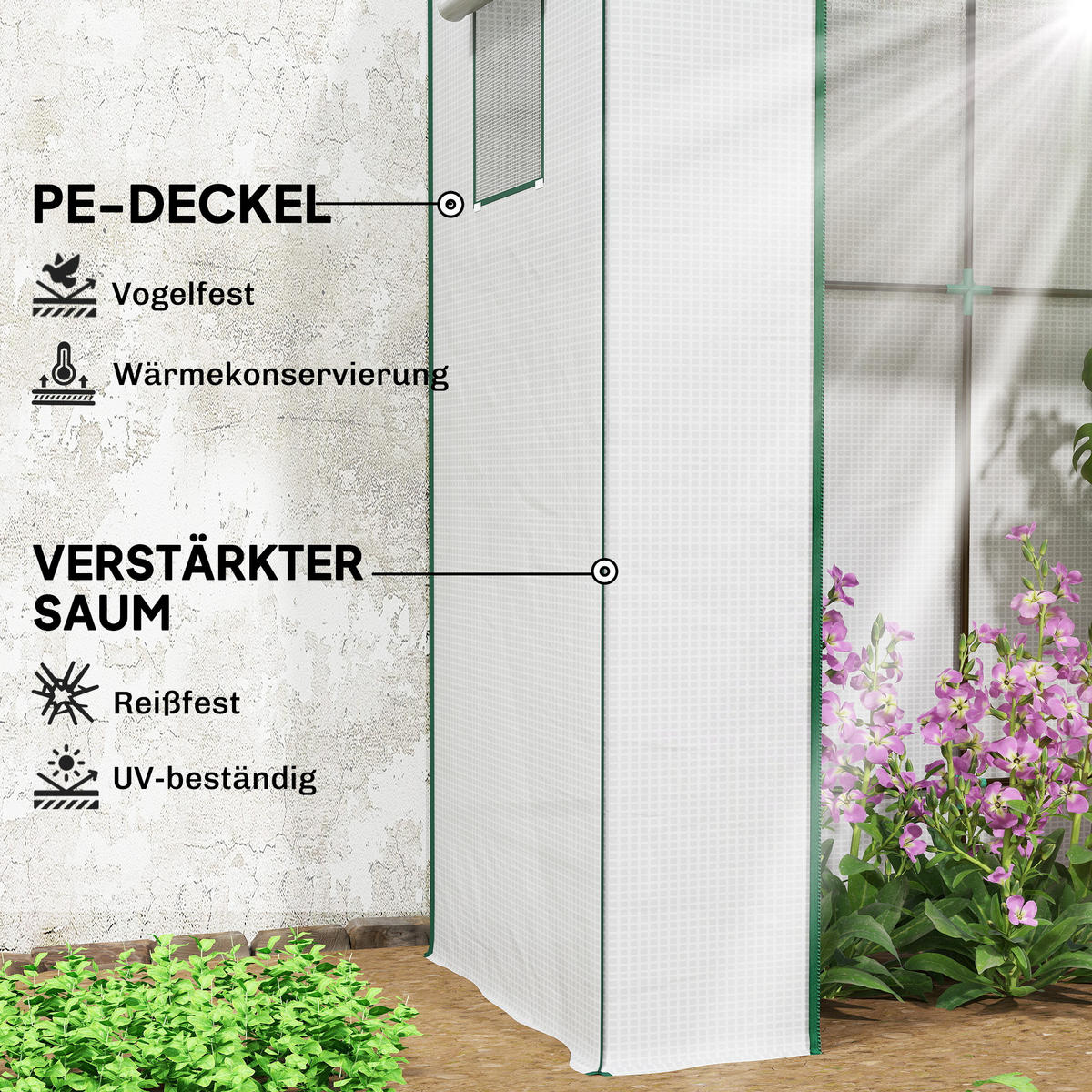TOMATENGEWÄCHSHAUS Foliengewächshaus mit Rolltor Mesh-Fenster Schrägdach - Weiß, Kunststoff (77/197/196cm) - Outsunny