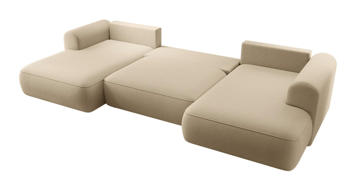 WOHNLANDSCHAFT Ovo Beige Velours - Beige/Schwarz, Textil (375/95/185cm) - Selsey