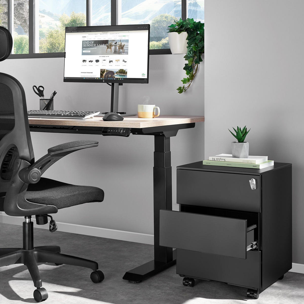 AKTENROLLSCHRANK Magna,39 x 45 x 55 cm,schwarz - Schwarz, Textil (39/55/45cm) - tectake