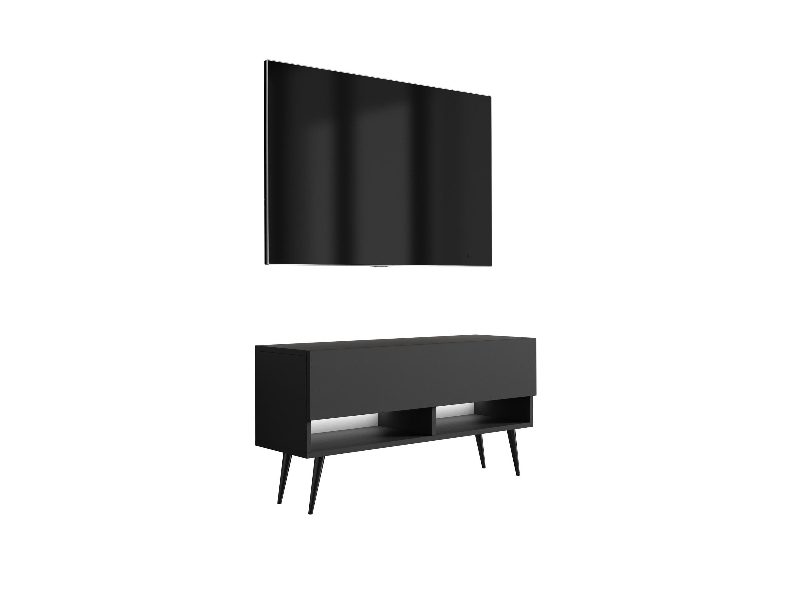 TV-LOWBOARD 100 cm Mattschwarz, schwarze schräge Beine, weiße LED, 100 × 32 × 52 cm - Schwarz, Holzwerkstoff (100/52/32cm) - 3XE LIVING