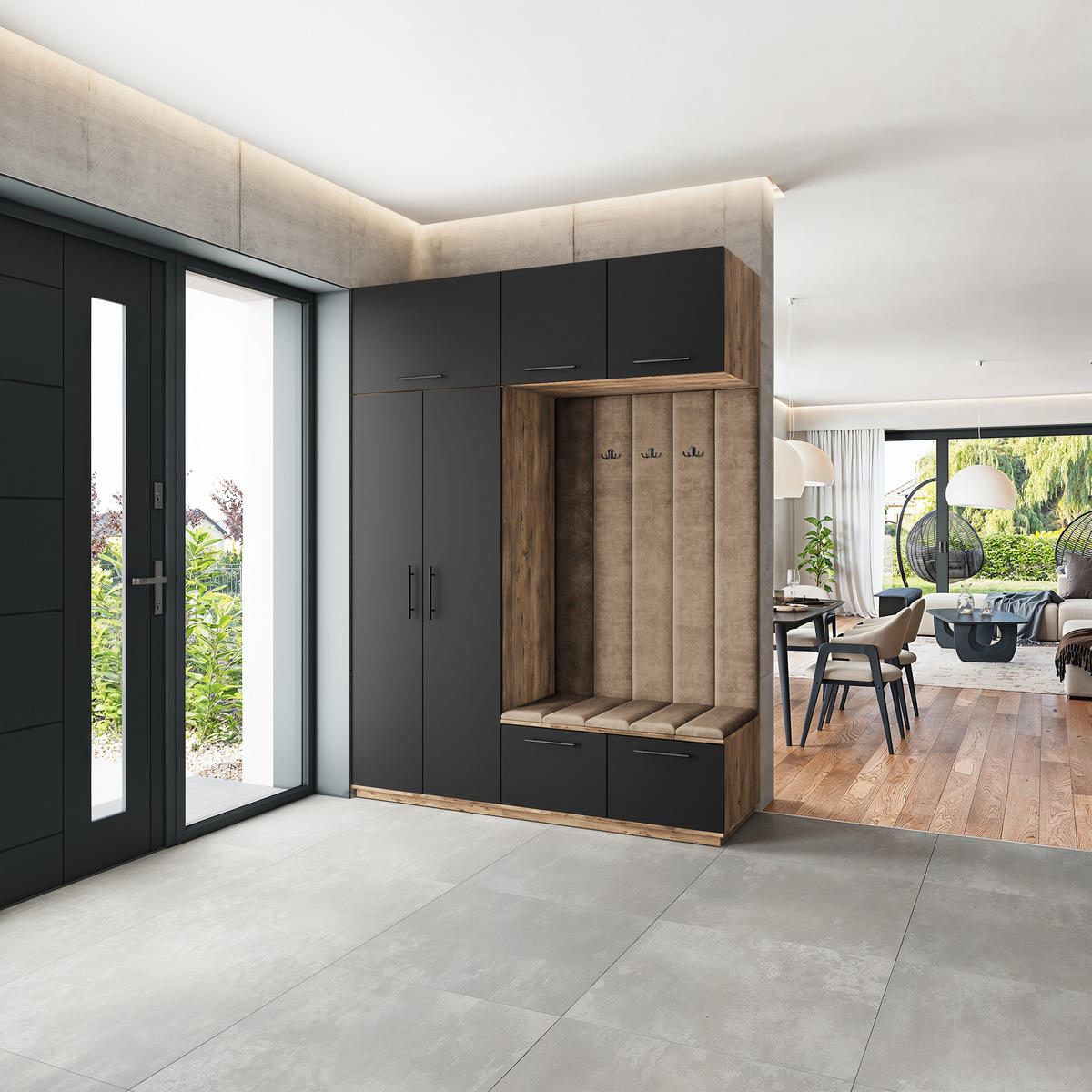 GARDEROBENSCHRANK REMA 180/240/60 cm Modern Garderobe-Set Eiche Lefkas - Eichefarben/Beige, Holzwerkstoff (180/240/60cm) - MASSENO