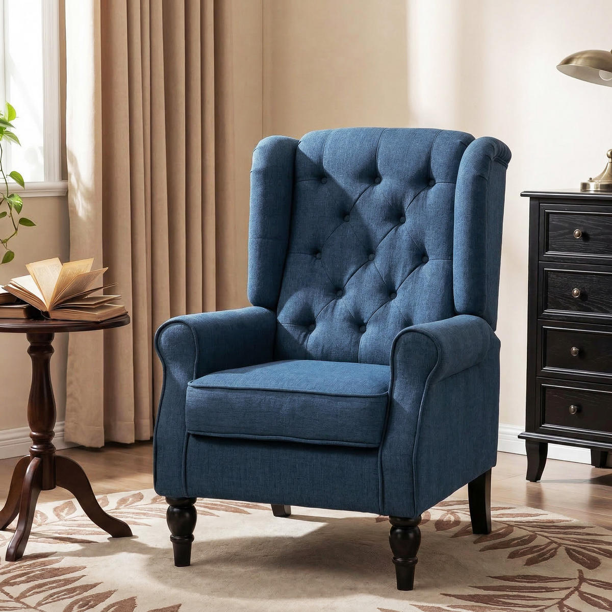OHRENSESSEL DE-06469 dick gepolstert, abnehmbarer Bezug Blau - Blau, Holz/Textil (86/102/74cm) - ComfortXL