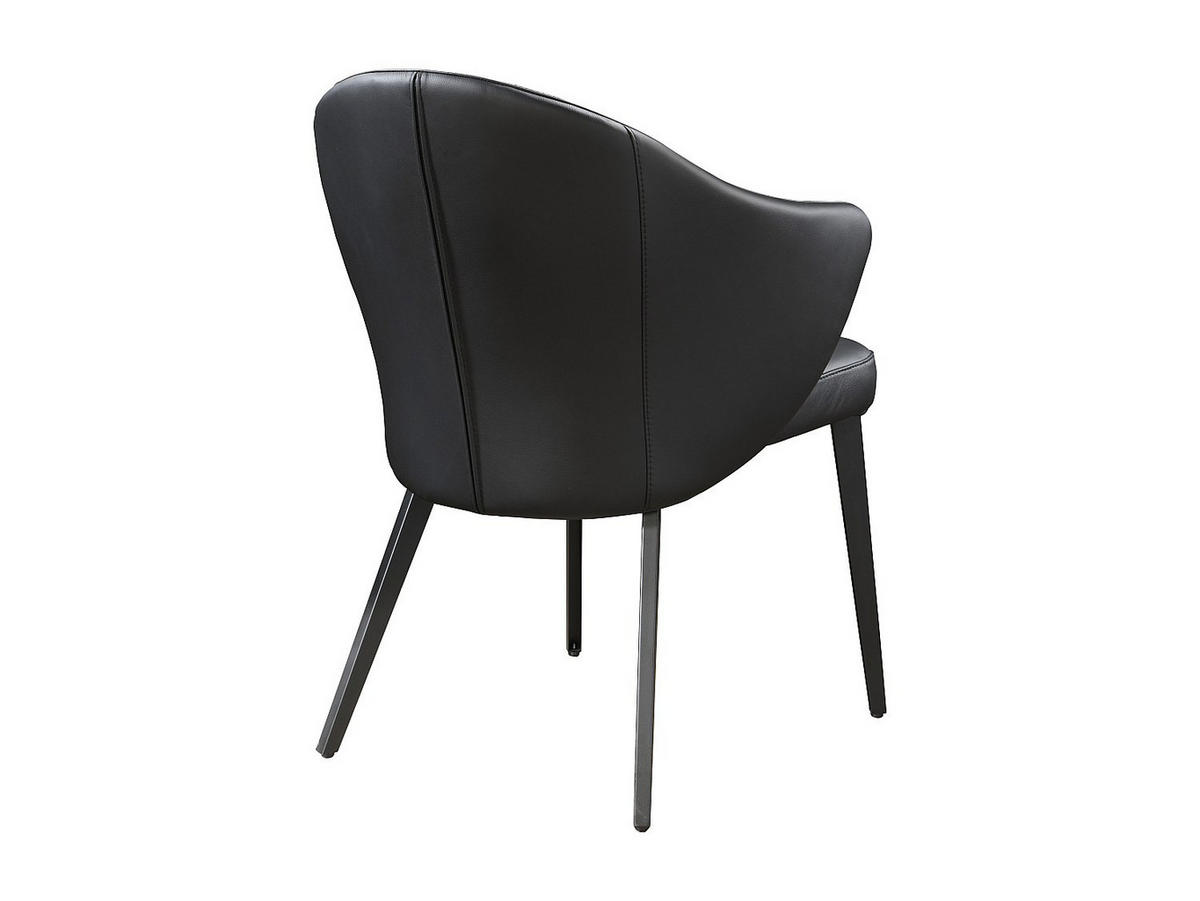 STUHL mit Armlehnen - Leder & Stahl - Schwarz - MIBELLY - Schwarz, Leder (62.5/84/58cm) - Vente-Unique