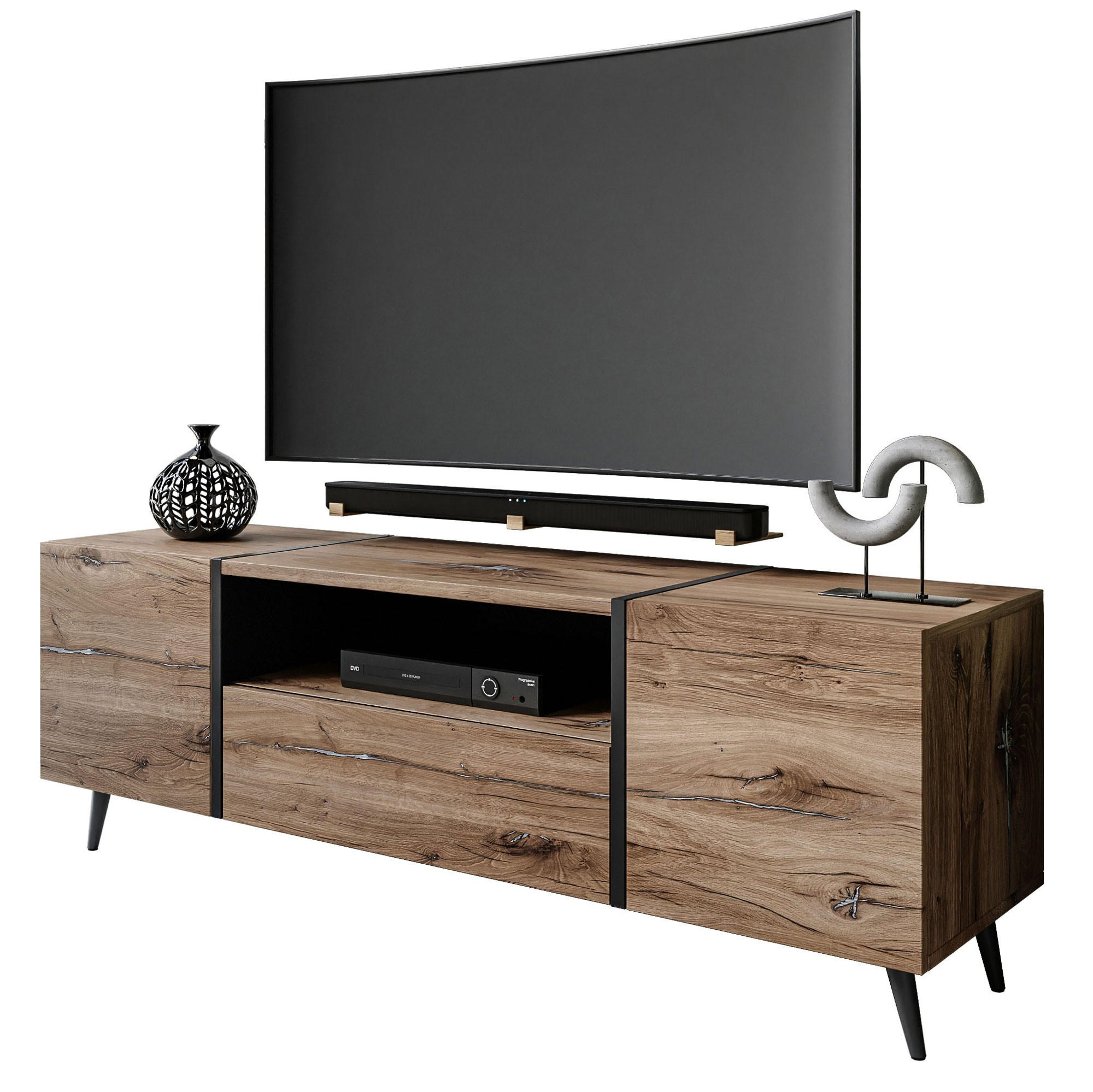 TV-ELEMENT ONYX LOFT auf Beinen 158 cm Push Open - Eichefarben, Holzwerkstoff (158/53/41.3cm) - Lookway
