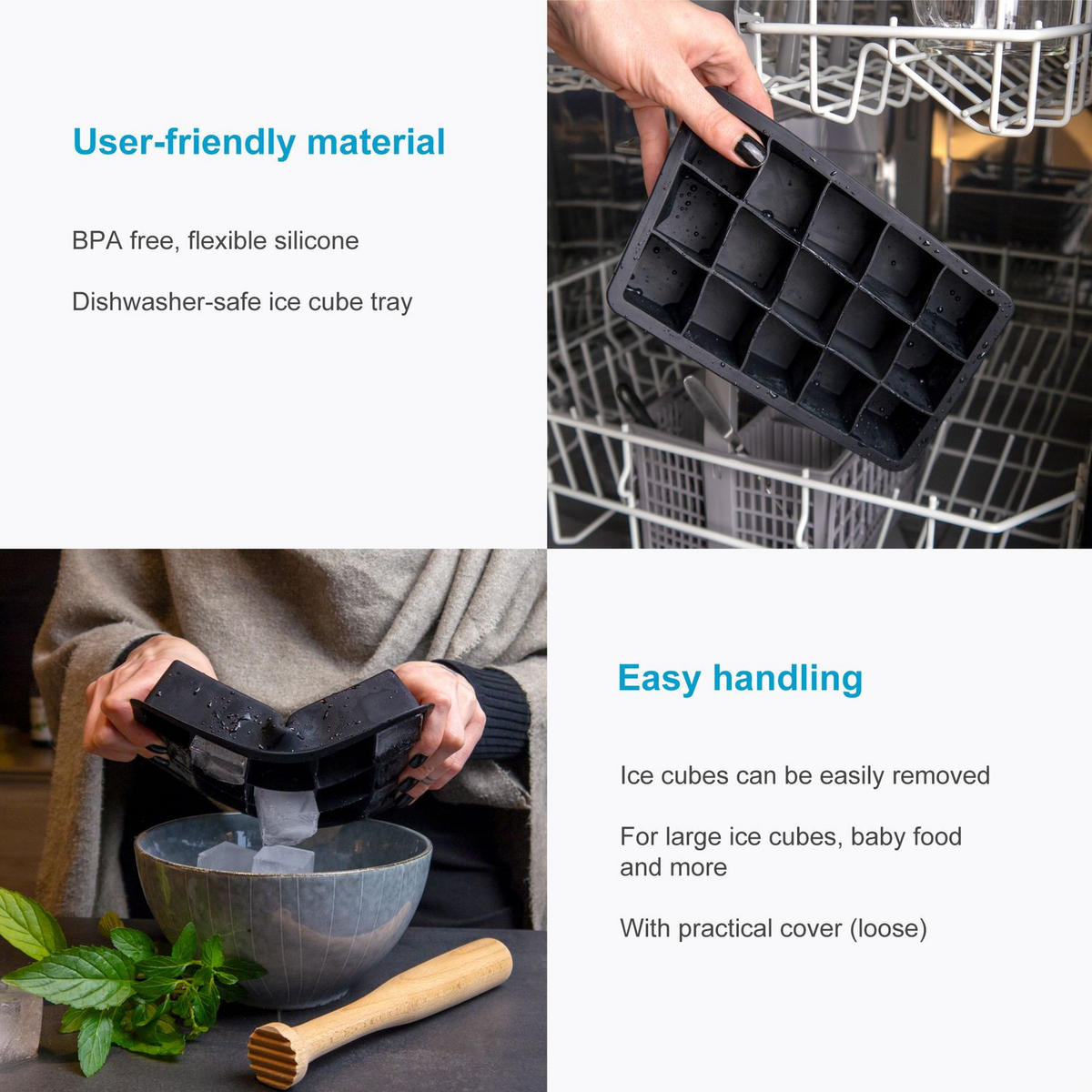 EISWÜRFELFORM - Schwarz, Kunststoff (11/3.5/18cm) - Intirilife