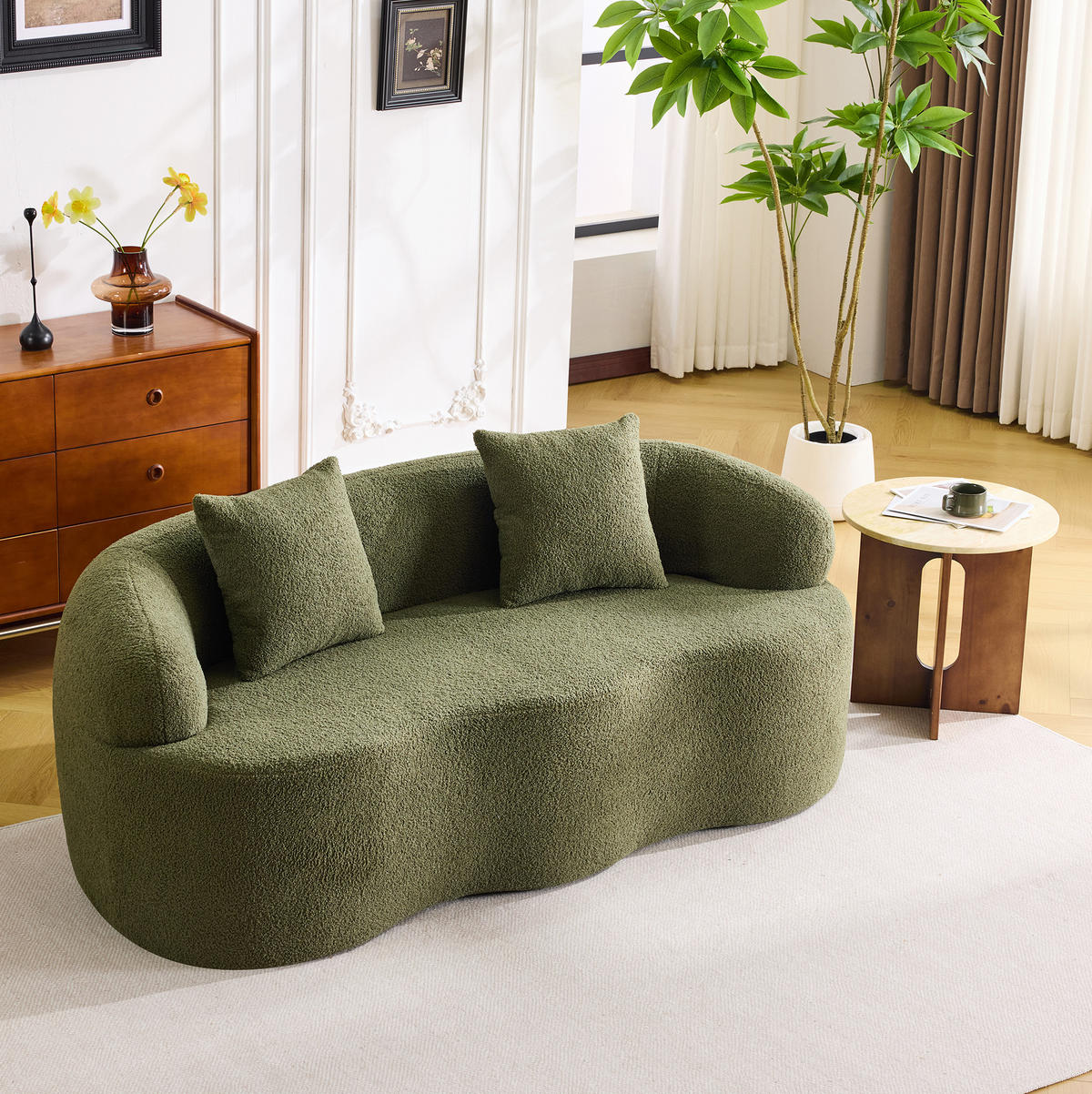 2-SITZER-SOFA aus Schaumstoff und Federkern Grün ohne Montage mit geschwungener Form und runden Armlehnen - Grün, Kunststoff (170/70/89cm) - Modfu