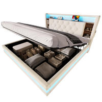 POLSTERBETT aus Samt 160x200 cm Beige mit Bettkasten, LED-Beleuchtung, USB- und Type-C-Anschlüssen - Beige, Textil (160/200cm) - Modfu
