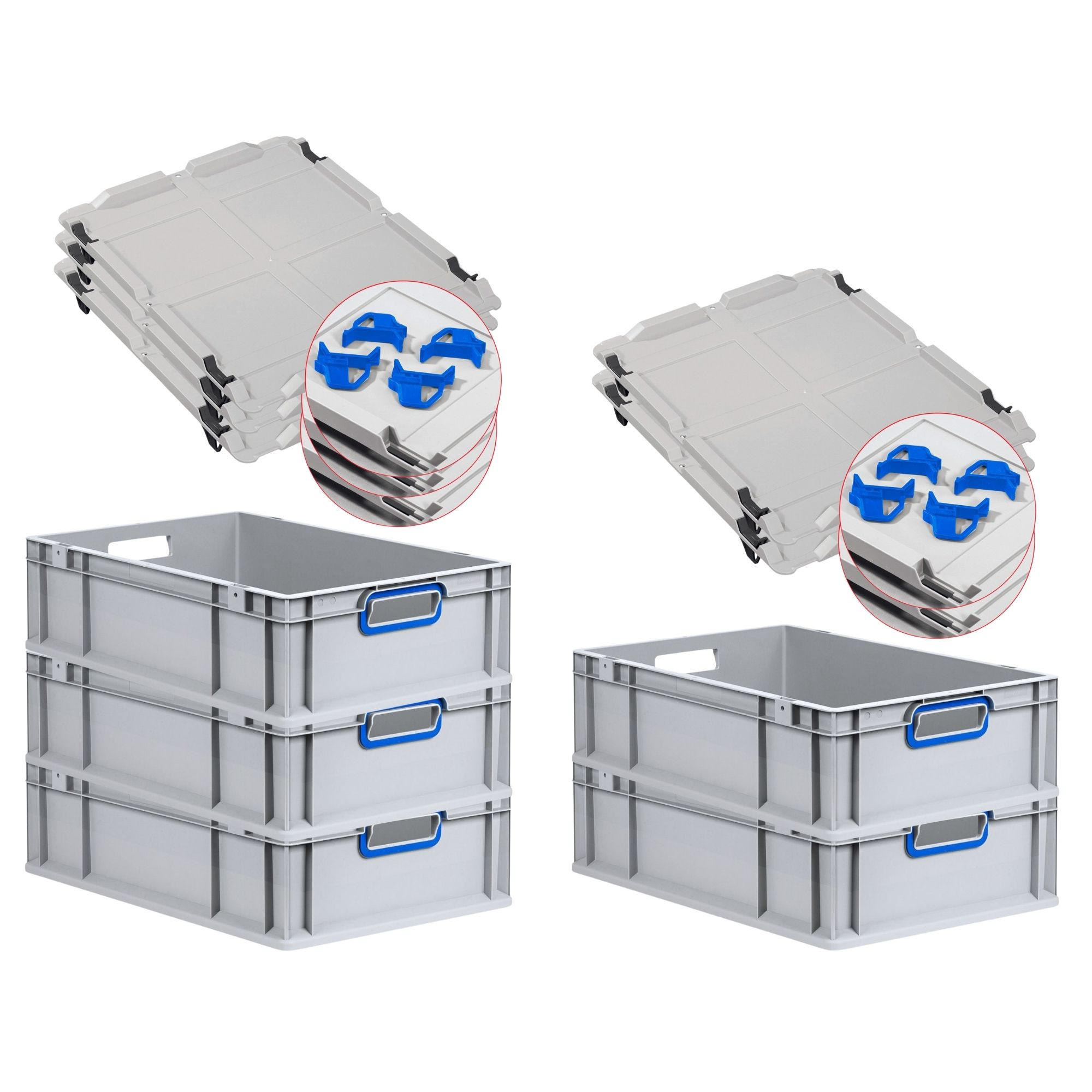 EUROBOX 5x Nextgen Color Mit Auflagedeckel 17x40x60cm Griffe Blau Offen - Blau, Kunststoff (40/17/60cm) - PROREGAL