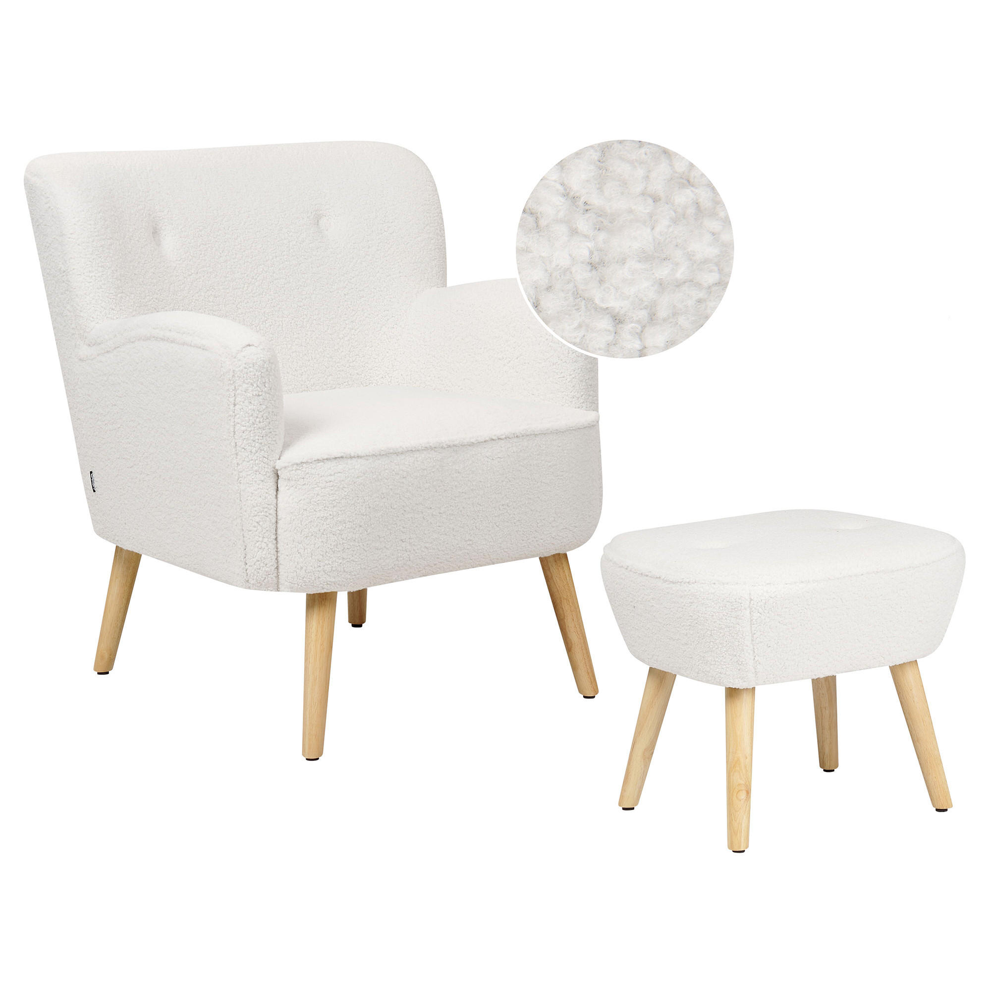 SESSEL Bouclé weiß/hellbraun plus Hocker Tumba - Hellbraun/Weiß, Textil (74/85/79cm) - Beliani