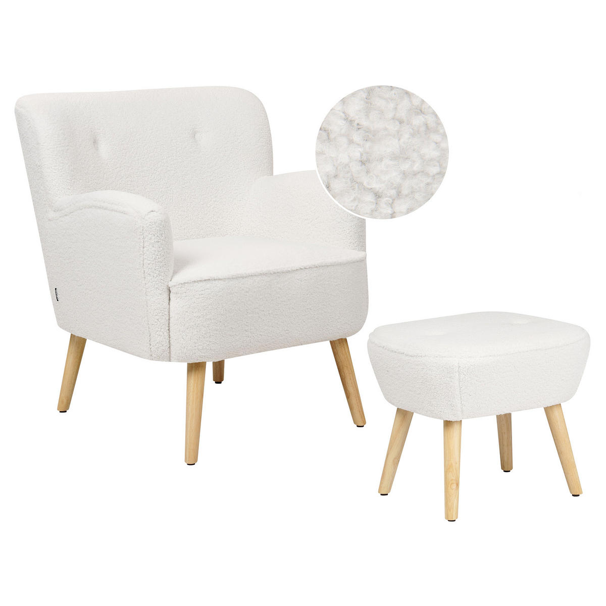 SESSEL Bouclé weiß/hellbraun plus Hocker Tumba - Hellbraun/Weiß, Textil (74/85/79cm) - Beliani