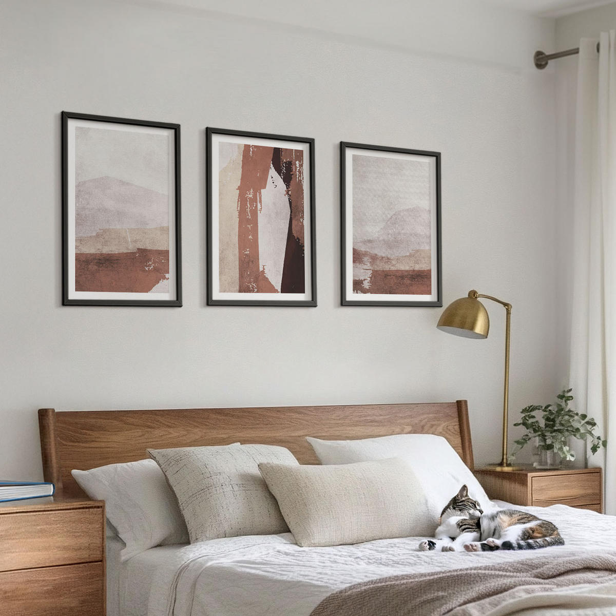 BILDER SET 3er Set - 40x60 cm Schwarzer Rahmen - Braun-beige abstrakte Muster - Schwarz, Kunststoff (40/60cm) - TULUP