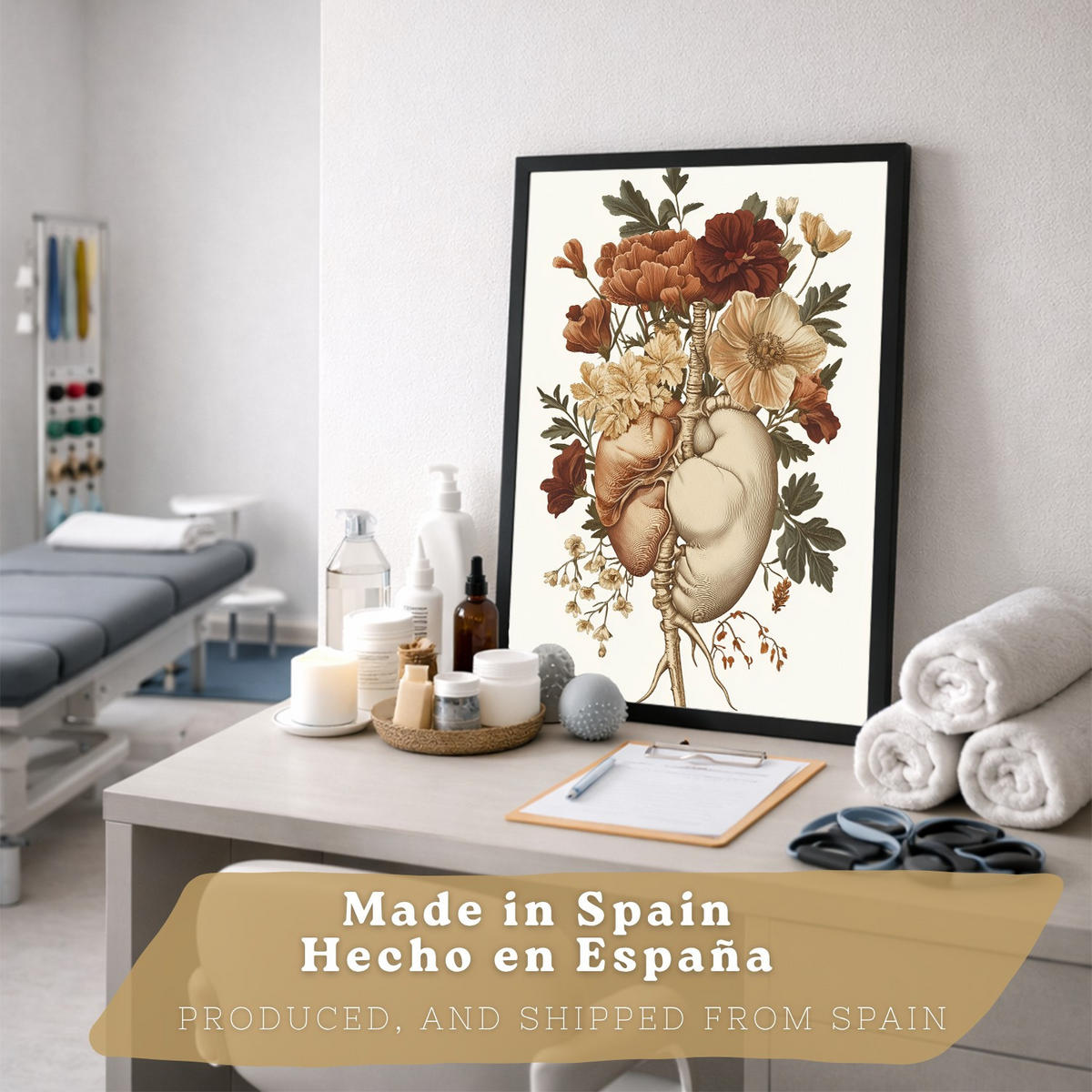 POSTER Set aus 3 Anatomie Mensch Florale Vintage Drucke und Wandbilder mit Herz Brustkorb und Becken Medizinische Wanddekoration Größe Rahmenlos A3 - Klar, Papier (29.7/42/3cm) - Nacnic