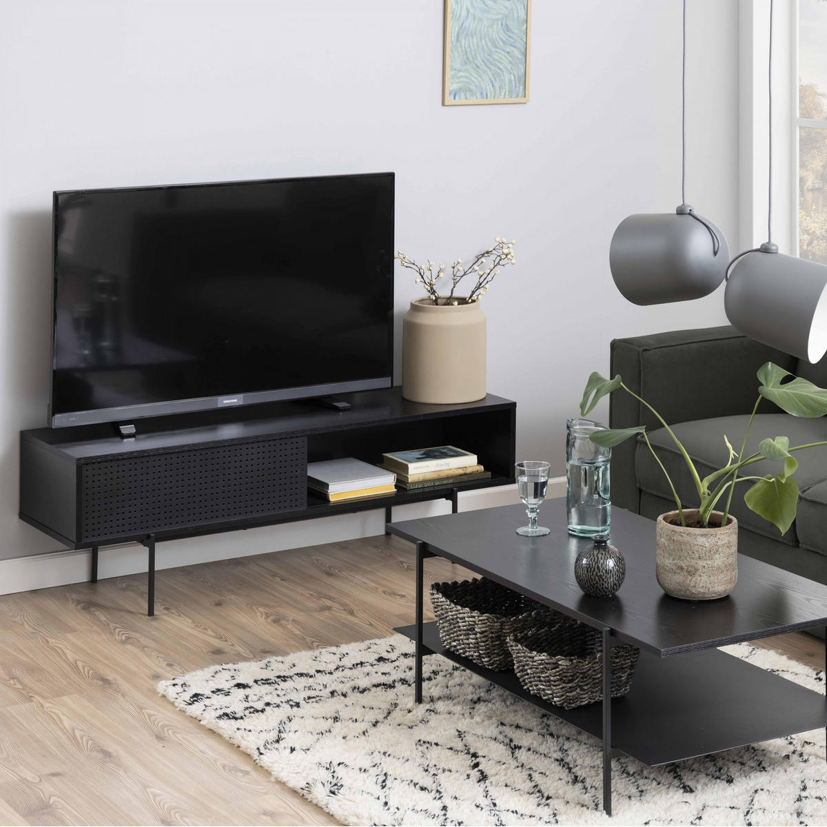 TV-ELEMENT, Schwarz - Schwarz, Metall (40/44.5/140cm) - Oviala