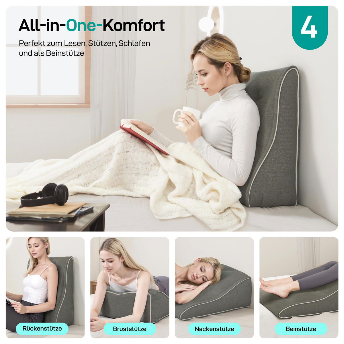 RÜCKENKISSEN Kopfteilkissen Polyesterleinen Grün 40/22cm - Grün, Textil (22/40cm) - Vercart