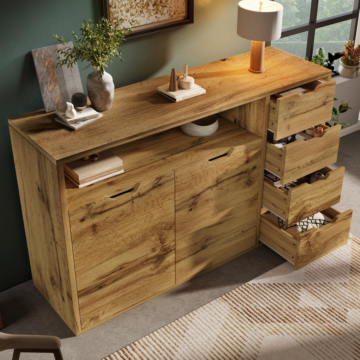 SIDEBOARD 150/90/40 cm Eiche aus Holzwerkstoff und Metall mit Softclose - Eichefarben, Holzwerkstoff (40/90/150cm) - OKMYHOME