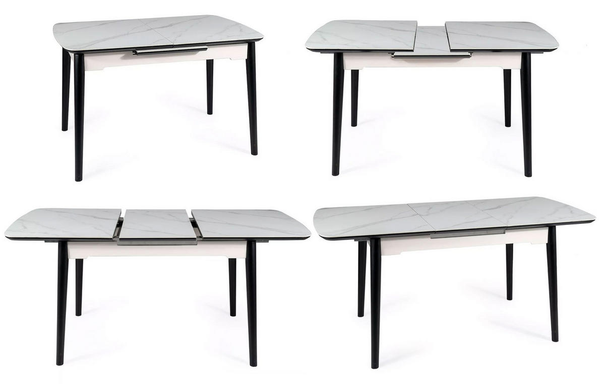 ESSTISCH Apollo Marmor Weiß / Schwarz 120-160 / 80 / 76cm - Schwarz/Weiß, Holz/Keramik (80/180/76cm) - Feldmann-Wohnen