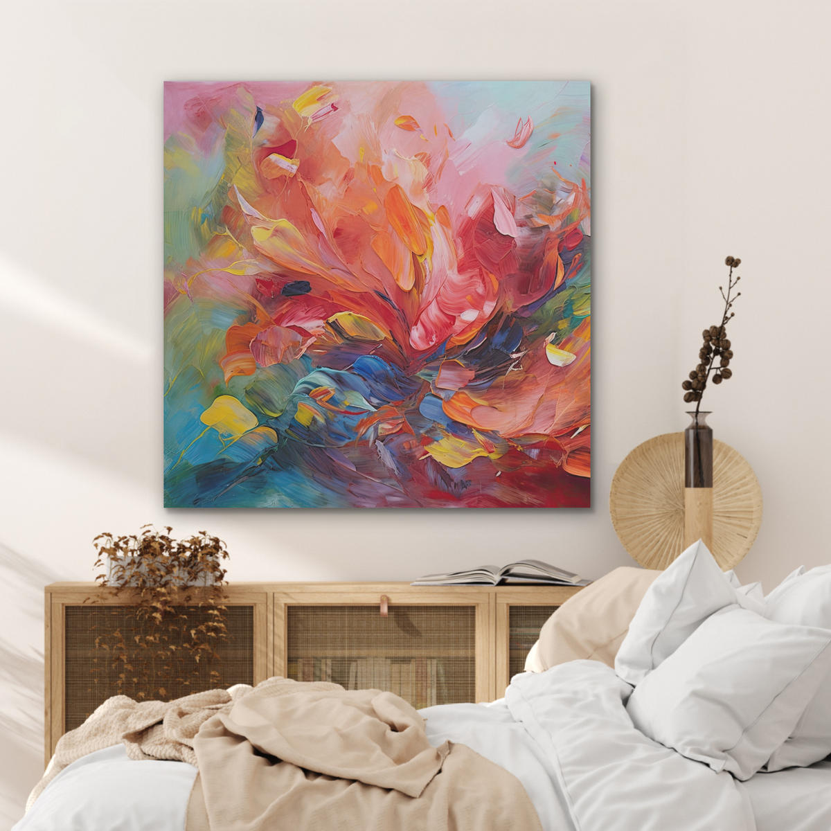 AKUSTIKBILD Ölgemälde - Kunst - Abstrakt - Farbenfroh Akustikpaneele 90x90 cm - Altrosa, Textil (90/90/0.9cm) - MuchoWow