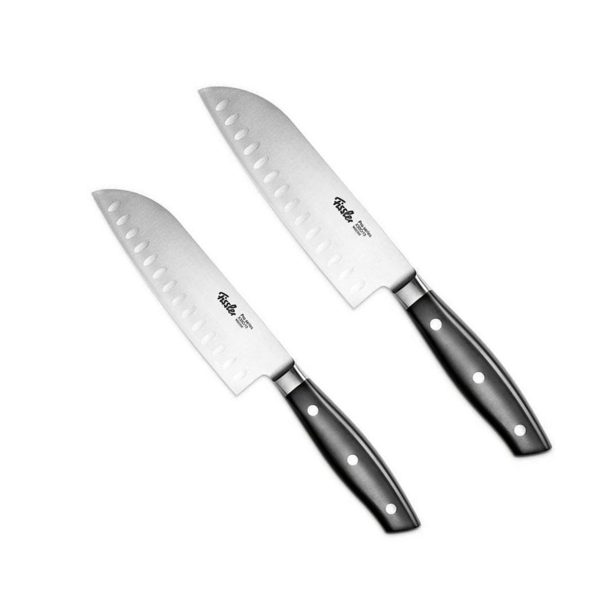 KÜCHENMESSER SET 2-tlg Schwarz, Santokumesser 130 mm, 165 mm, Edelstahl, Schneidemesser, Küchenzubehör, Profi Messer, Klingenstahl, Kochbedarf - Silberfarben/Schwarz, Kunststoff/Metall - Fissler
