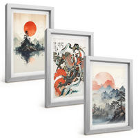 BILDER SET 3er Set - 20x30 cm Silberner Rahmen - Asiatische Japandi-Malereien - Silberfarben, Kunststoff (20/30cm) - TULUP