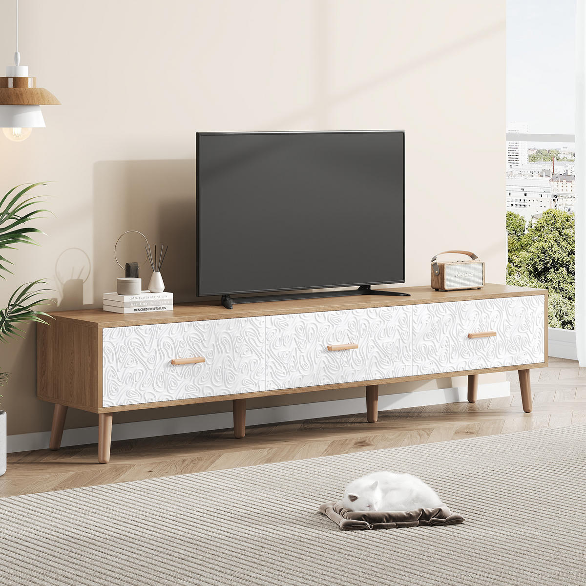 TV-ELEMENT 150/35/39 cm Vintage Holzoptik mit weißen Türen - Weiß, Holzwerkstoff (35/39/150cm) - Korfee