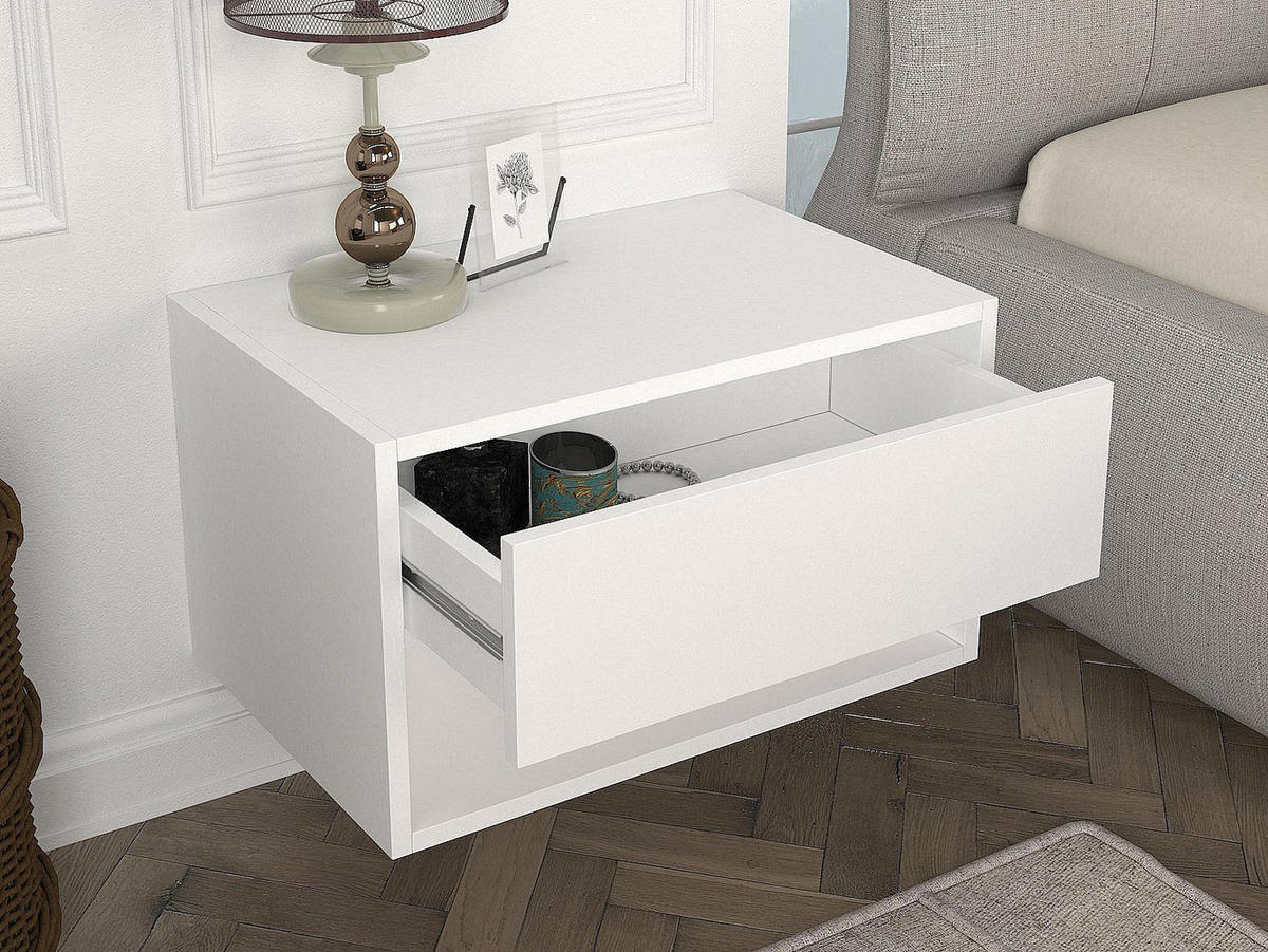 NACHTTISCH hängend - 1 Schublade & 1 Ablage - Weiß - RITAMI - Weiß, Holz (60/35/40cm) - Vente-Unique