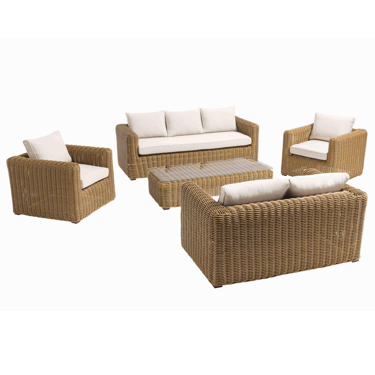 GARTEN-LOUNGEGARNITUR 7-Sitzer, Weiß - Weiß, Naturmaterialien - Oviala