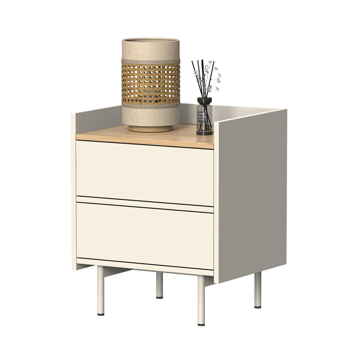 NACHTTISCH Velina Creme 48 x 58 cm mit 2 Schubladen - Eichefarben/Creme, Holzwerkstoff (48/58/40cm) - Vicco