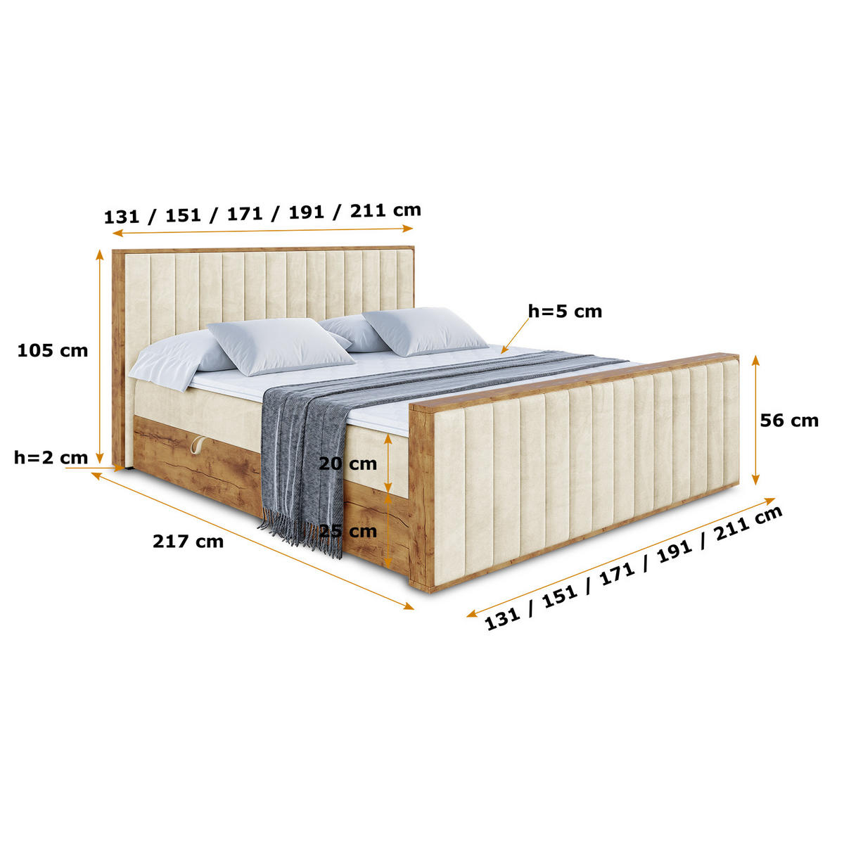 BOXBETT mit Matratze H3 und Lattenrost - LOLLI4-Z - 160x200 - Beige Monolith - Beige, Holzwerkstoff (160/200cm) - ALTDECOR