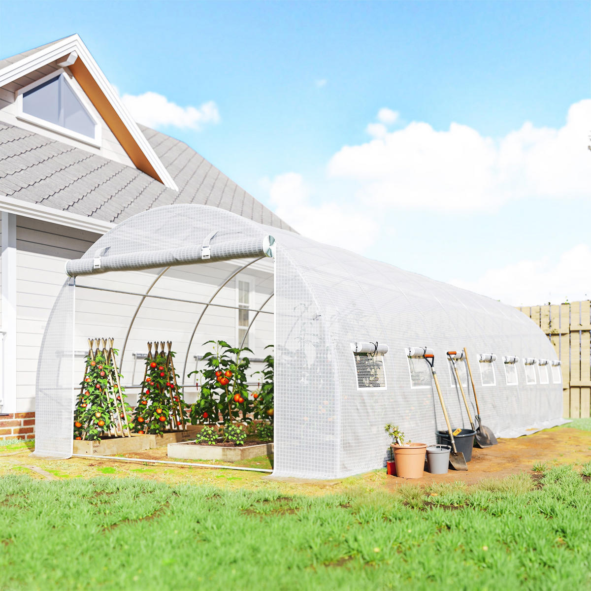 GEWÄCHSHAUS DE-12033 24 m² mit 16 Fenstern & Tür Weiß - Weiß, Kunststoff (300/200/800cm) - ComfortXL