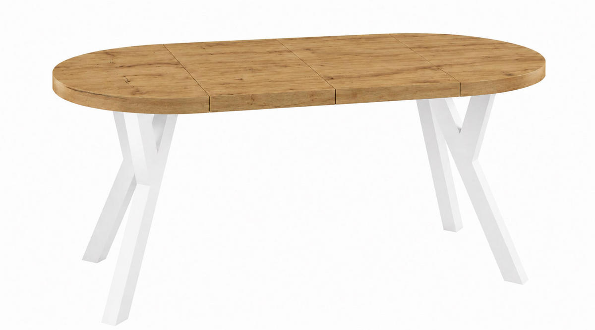 ESSTISCH ausziehbar rund ATO, 100-200 cm, Dekor Artisan, weiße Holzbeine - Dunkelbraun/Weiß, Holzwerkstoff/Buchenholz (100/100/77cm) - VENASI MÖBEL