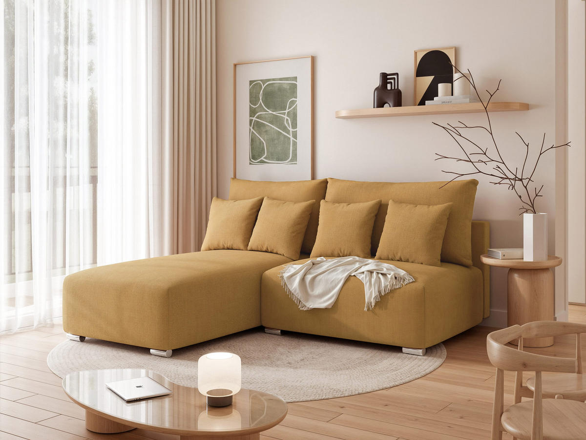 ECKSOFA ELVO mit Schlaffunktion und Bettkasten Gelb - Gelb, Holzwerkstoff/Kunststoff (208/190cm) - Idohome