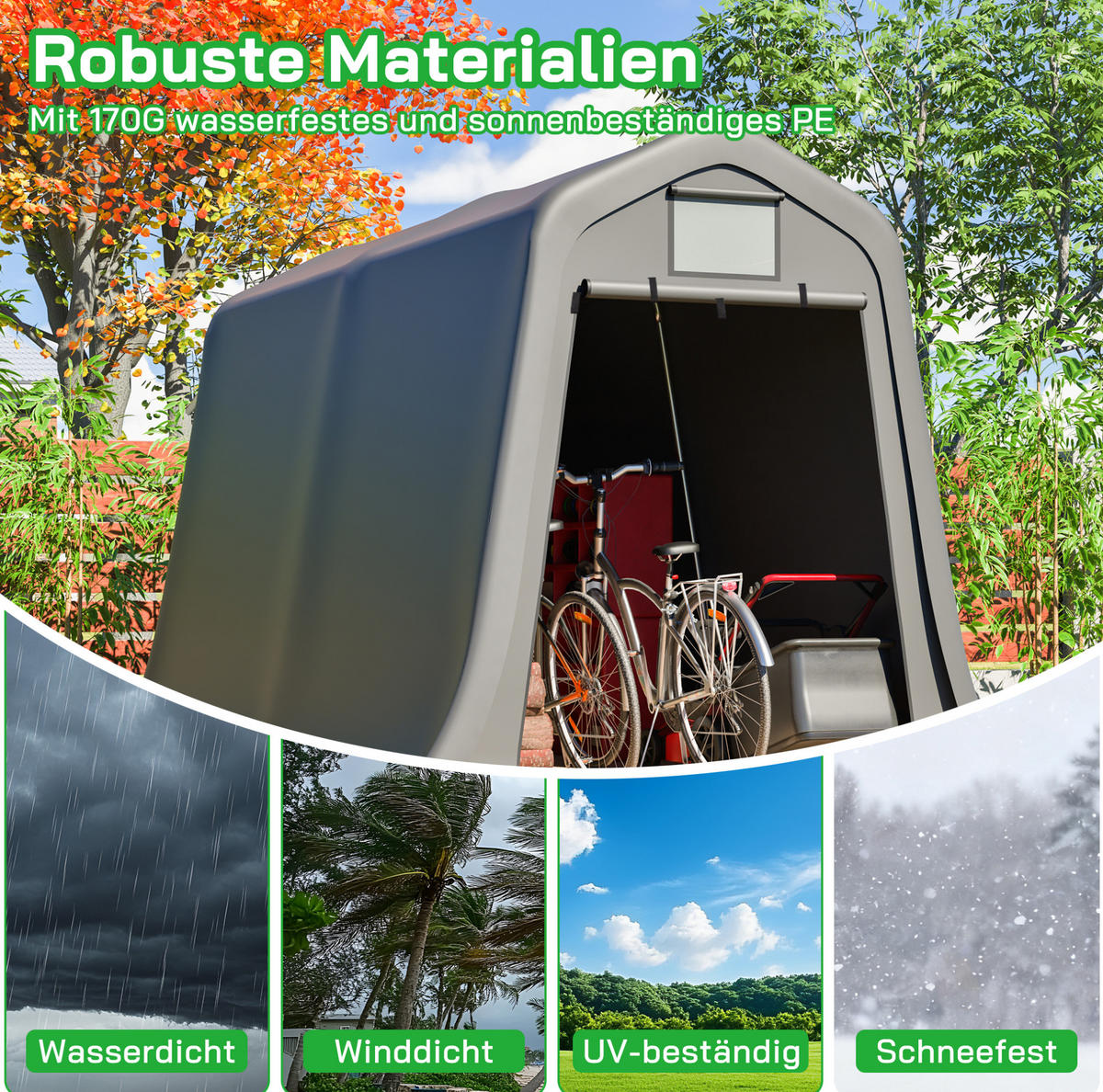 KLEINGARAGE aus PE 213x366x225 cm in Dunkelgrau mit Rolltor - Dunkelgrau, Metall (366/225/213cm) - Modfu