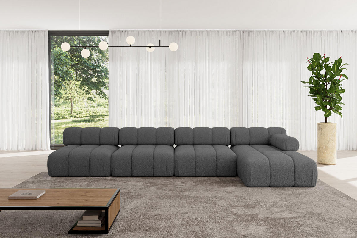 ECKSOFA modulares Sofa Razon-L3 - 380x160x70 cm Grau Bouclé - Grau, Holzwerkstoff/Textil (380/160cm) - ALTDECOR