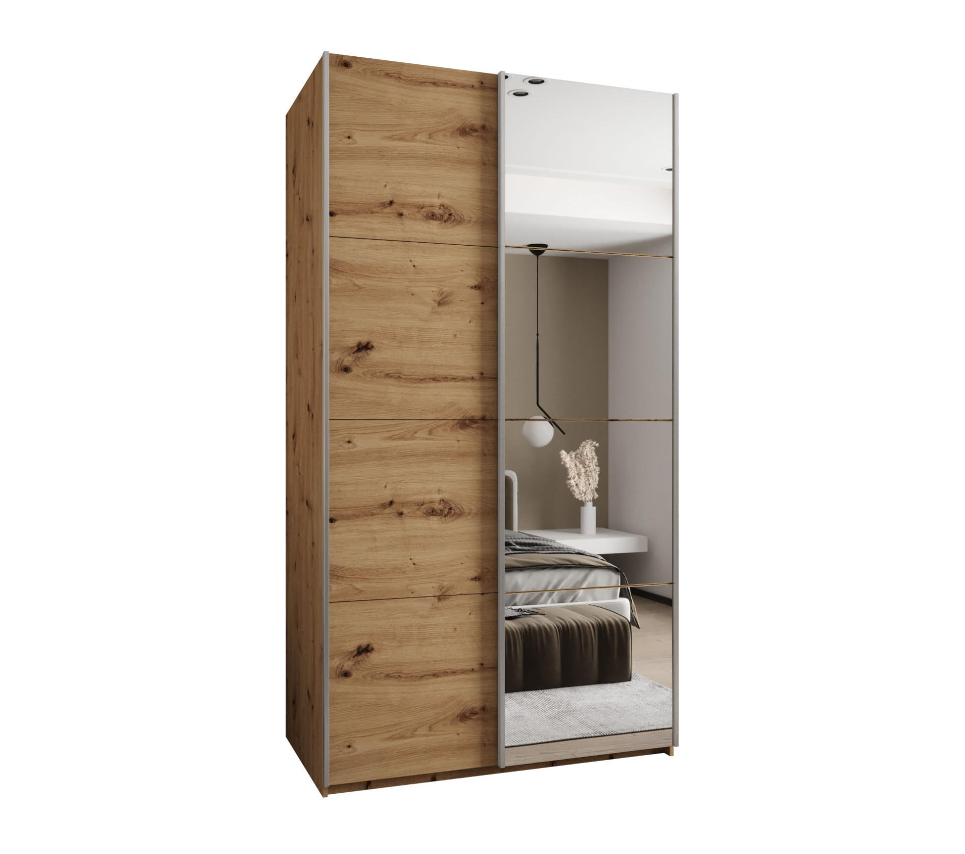 SCHWEBETÜRENSCHRANK 245,5/140/64 2-türig - Silberfarben/Eiche Artisan, Holz/Metall (140/245/64cm) - Abiks Möbel
