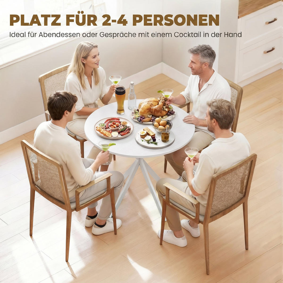 ESSTISCH, Runder Küchentisch für 2 Personen im Industriestil mit Stahlbeinen - Weiß, Holzwerkstoff (80/80/75cm) - HOMCOM