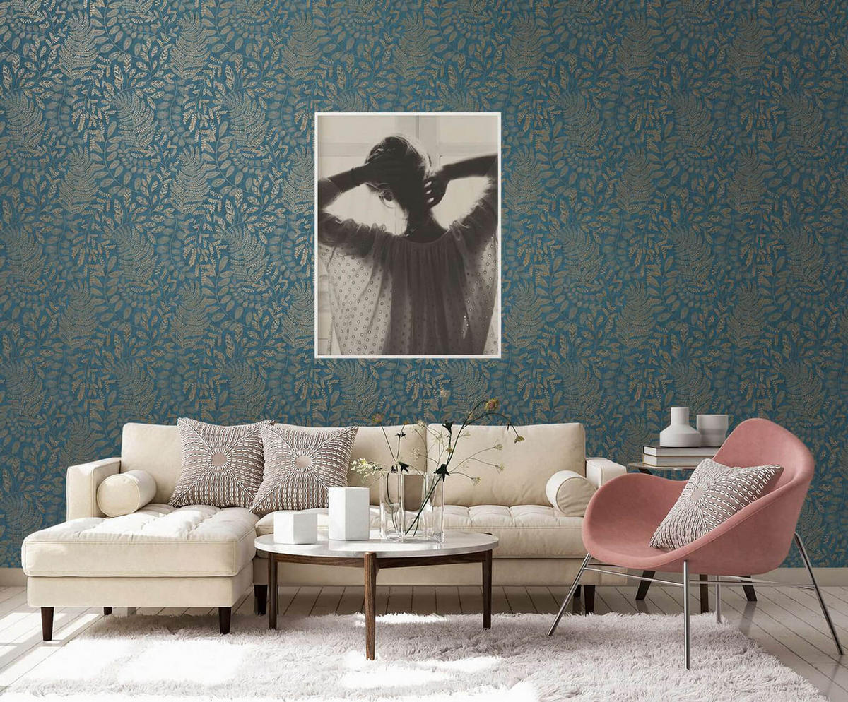 VLIESTAPETE Blau 53/1005 cm - Goldfarben, Textil (53/1cm) - KUNSTLOFT