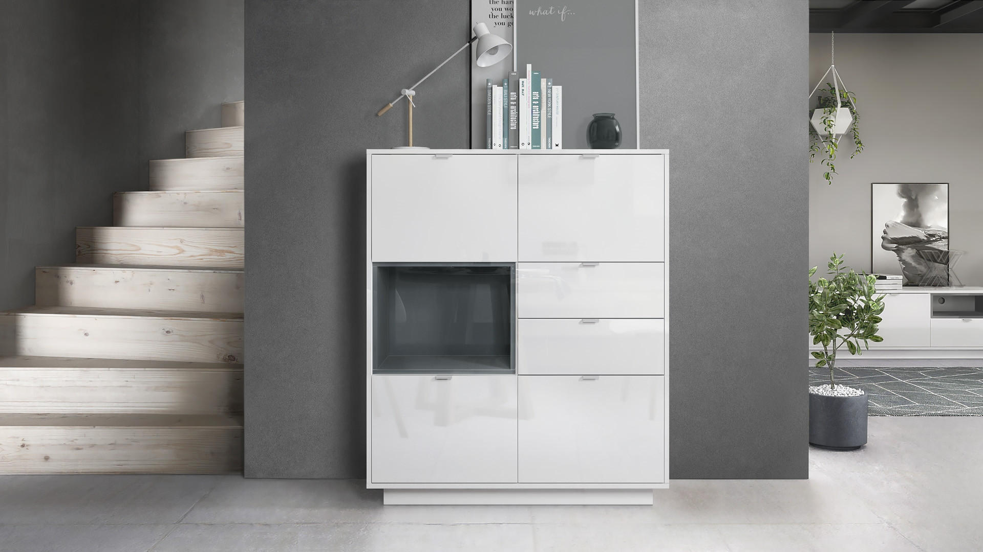 HIGHBOARD Metro Einsatz in Grau Hochglanz - Grau, Holzwerkstoff (103/123/38cm) - Vladon