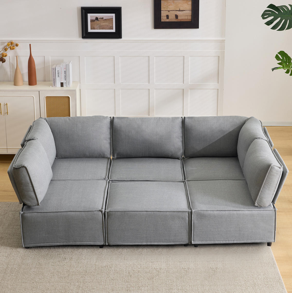 SOFA modular mit Schlaffunktion Hellgrau 3-tlg. - Hellgrau, Holzwerkstoff (152/308cm) - Meubliv