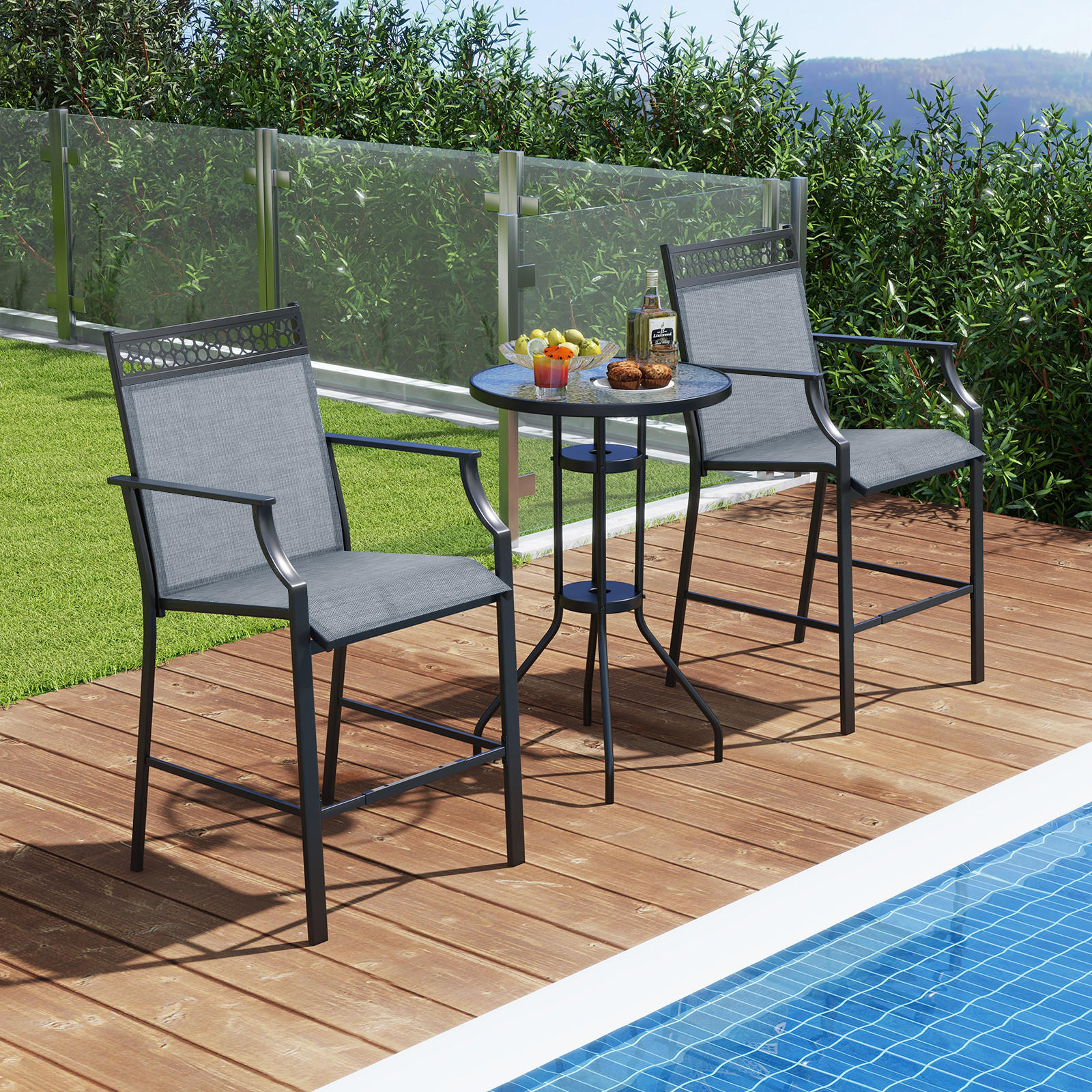 GARTENSTÜHLE Blau(2er-Set) - Blau, Metall (62/114/66cm) - COSTWAY