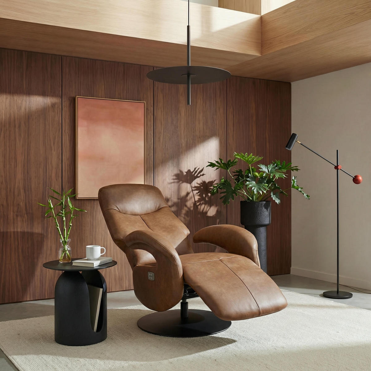 RELAXSESSEL Echtleder Cognac Braun - Schwarz/Braun, Leder/Metall (79/115/85cm) - Furnhouse