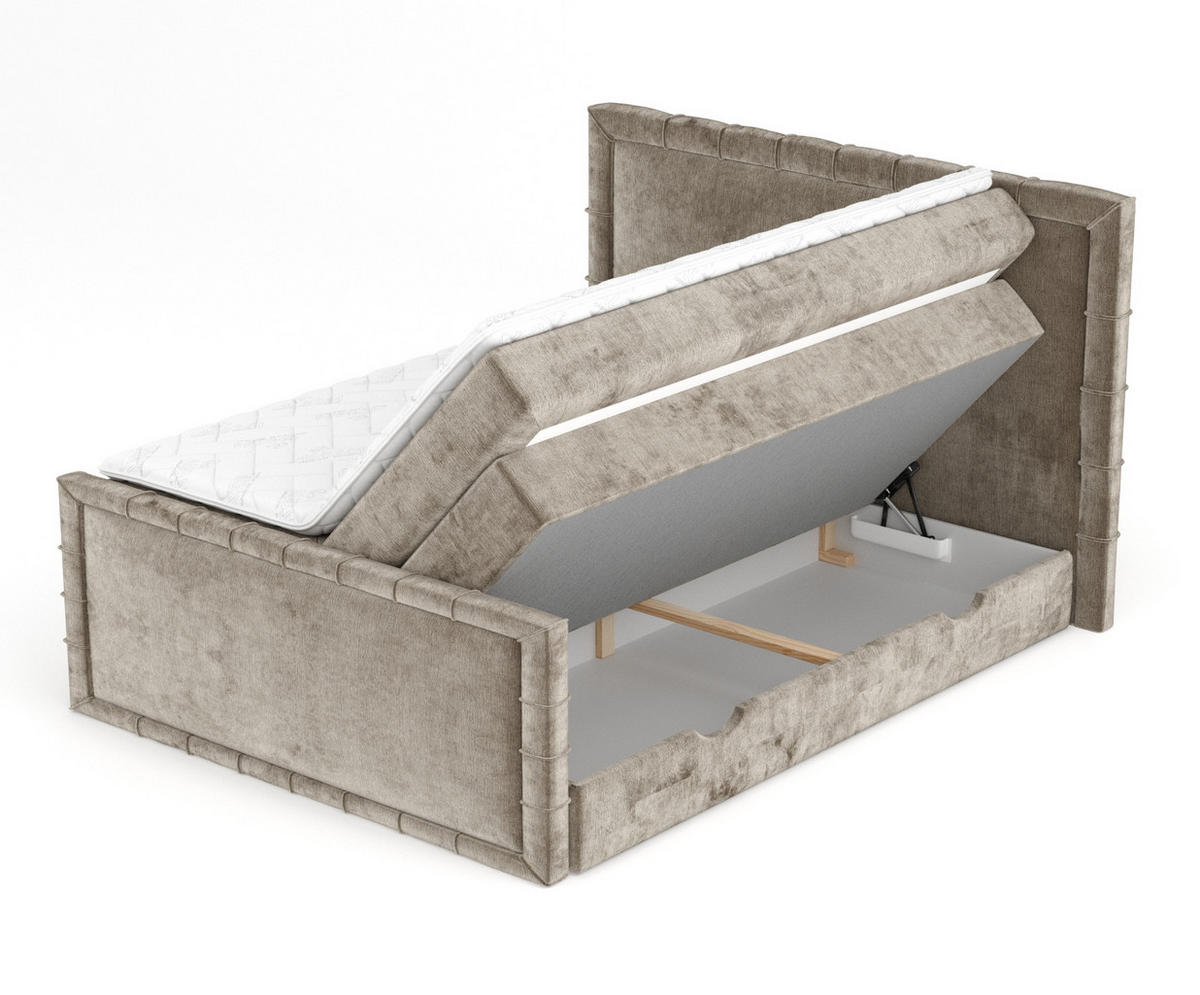 BOXBETT Estelle Beige 140/200 cm im Chenille-Stoff - Beige/Schwarz, Holz/Holzwerkstoff (140/200cm) - Maison de Reve