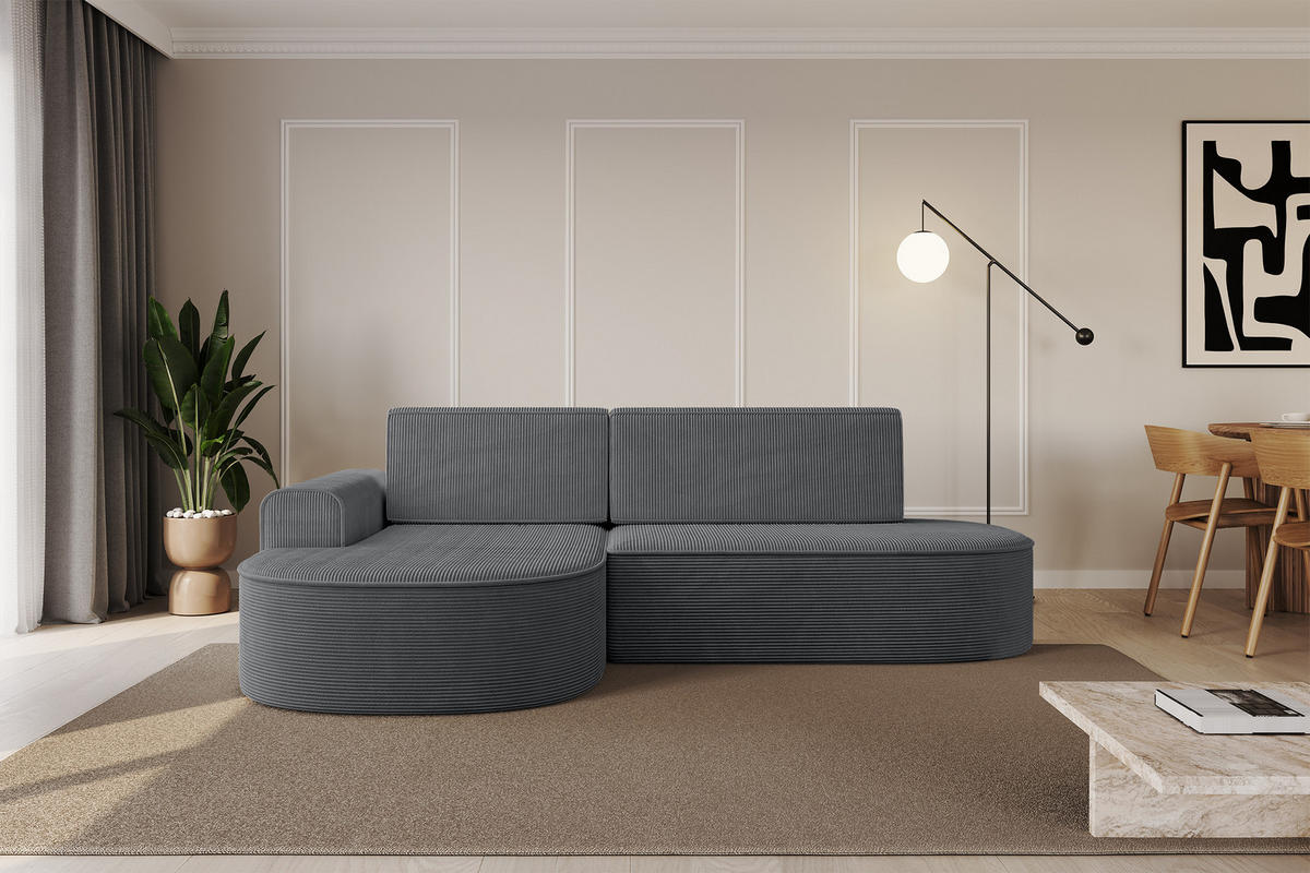 ECKSOFA mit Schlaffunktion und Bettkasten Ottomane Links MARI-L1-S - 283x167x85 cm Dunkelgrau Cord - Alufarben/Schwarz, Holzwerkstoff/Kunststoff (283/167cm) - ALTDECOR