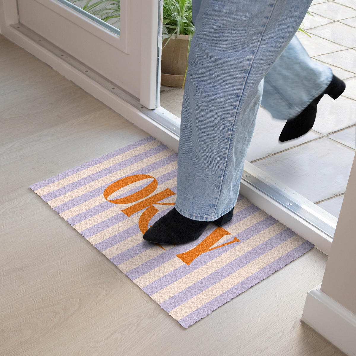 FUSSMATTE Lila – Orange – Streifen – Okay 60x40 cm - Flieder, Kunststoff (60/0.4cm) - MuchoWow