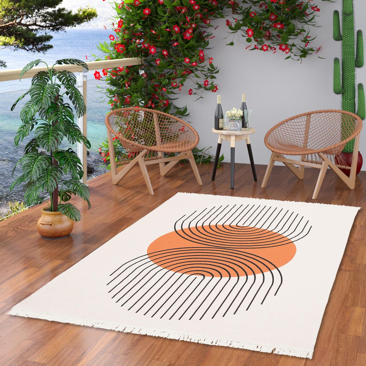 TEPPICH BEIDSEITIG ETHNO KELIM CIRCLE - Creme, Textil (140/200cm) - Pergamon