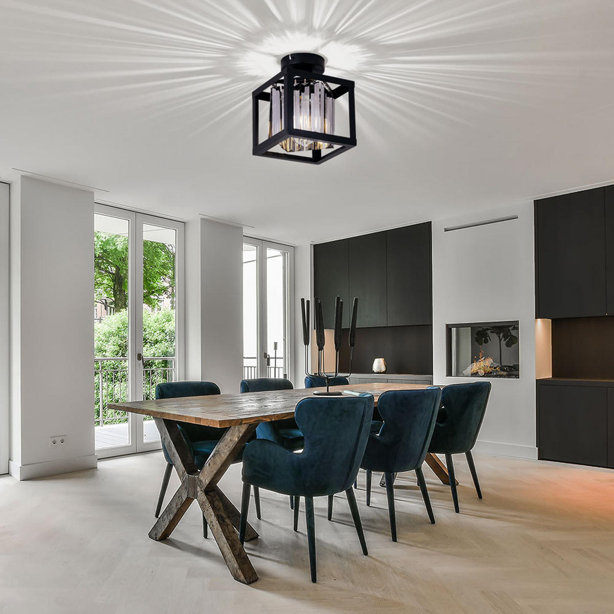 LED DECKENLEUCHTE MATHILDE Schwarz Glaskristall - Schwarz, Glas (17/17/21cm) - Globo Lighting
