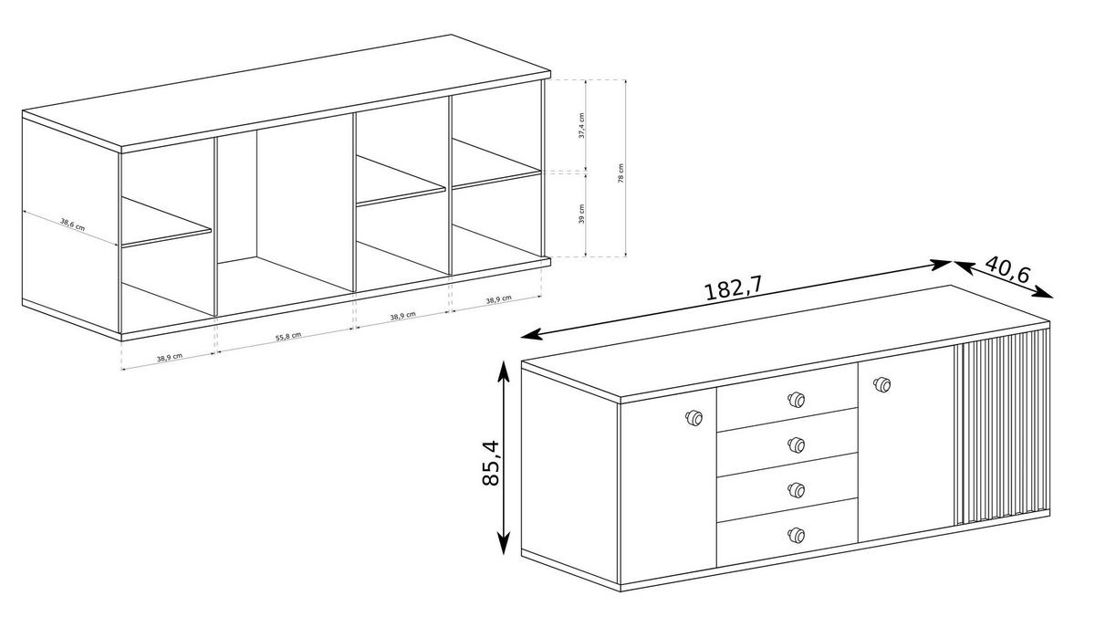 KOMMODE ALMERIA 182,7/85,4/40,6cm mit 4 Schubladen 2 Türen Eiche Artisan - Eiche Artisan, Holzwerkstoff (182.7/85.4/40.6cm) - MASSENO