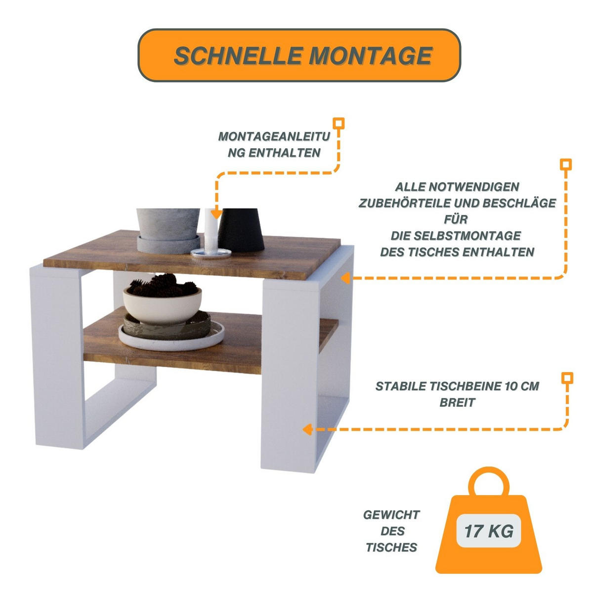 COUCHTISCH Kaja63 63/42/53,8 - Nussbaumfarben/Weiß, Holzwerkstoff (54/63/42cm) - RAUMHIRSCH FURNITURE