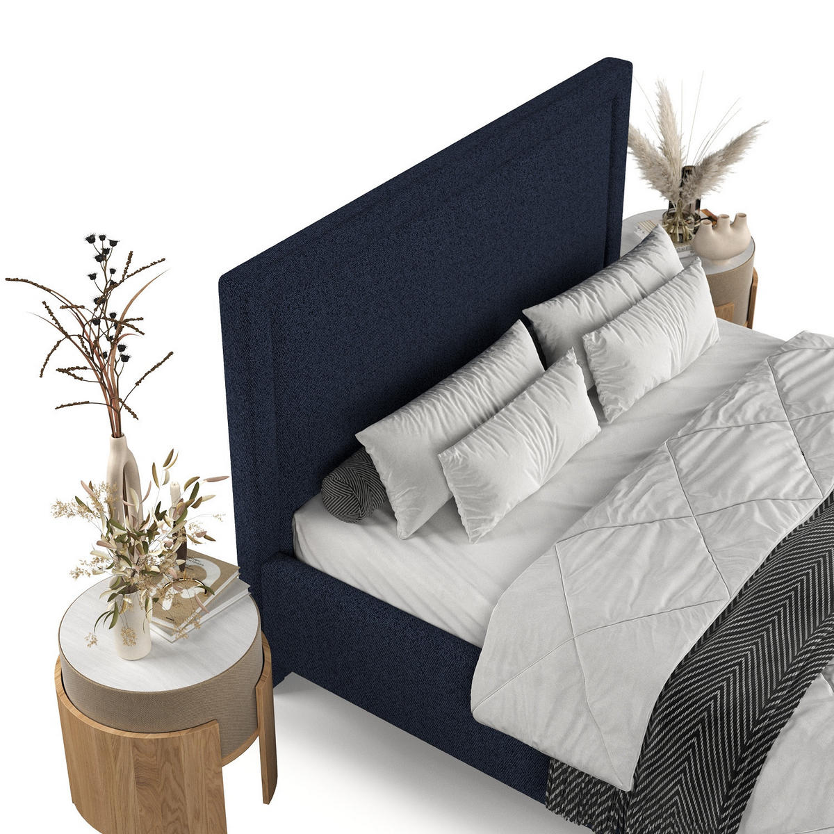 POLSTERBETT Vega 180/200 cm Marineblau im Riva Stoff - Naturfarben/Dunkelblau, Holz/Holzwerkstoff (180/200cm) - AltaBeds