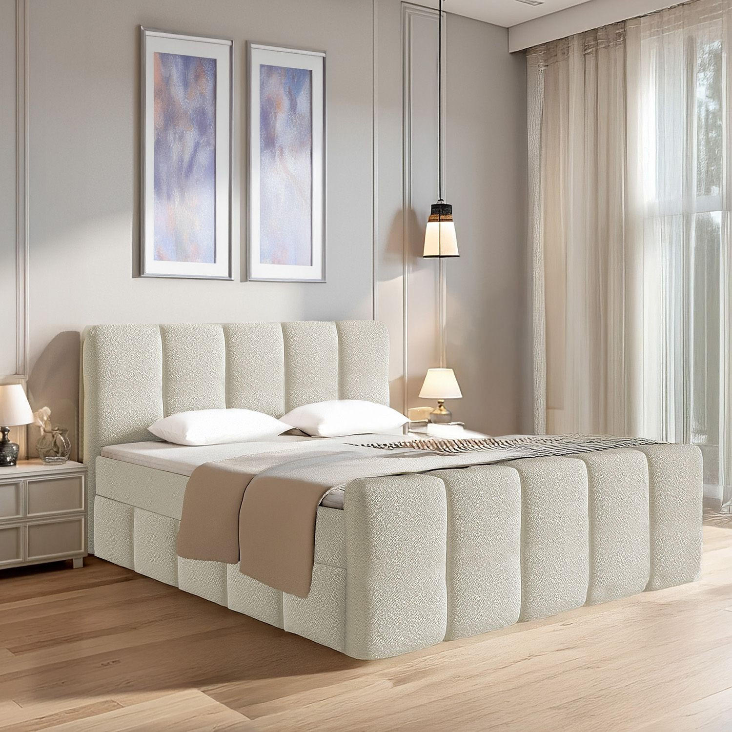 BOXBETT Manitoba 180/200 cm Bouclé Beige - Beige, Textil (180/200cm) - Juskys